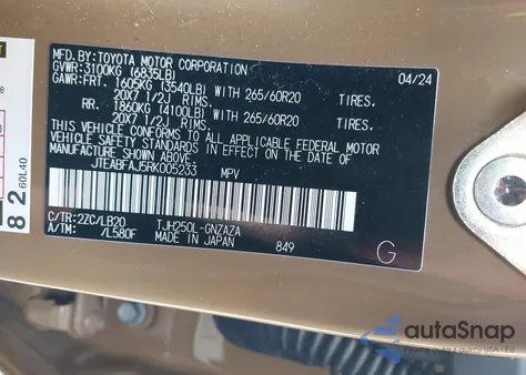 2024 Toyota Land Cruiser z USA, uszkodzony, nr VIN JTEABFAJ5RK005233